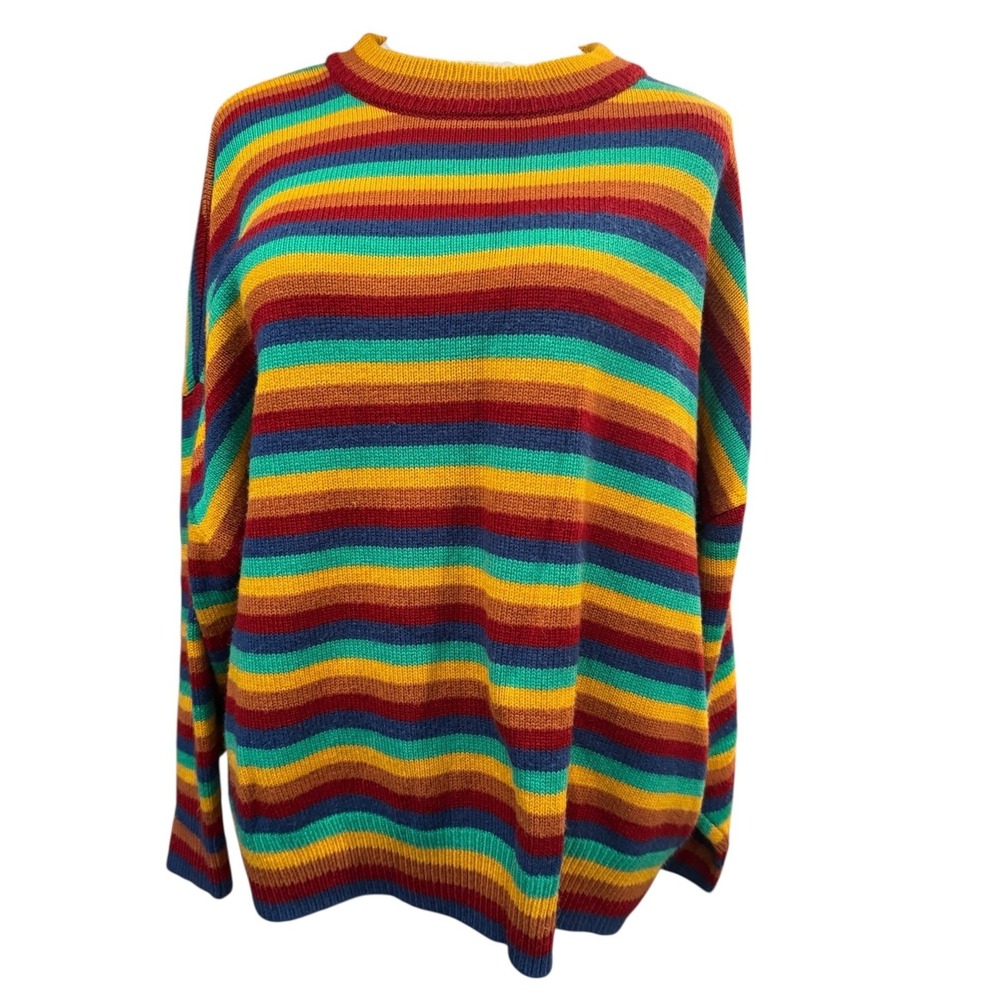 JMSHOP Rainbow Striped Oversized Knit Sweater‎ Multicolor Crewneck Medium Baggy